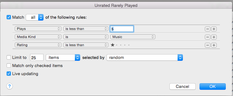 Image of the iTunes SmartPlaylist configuration